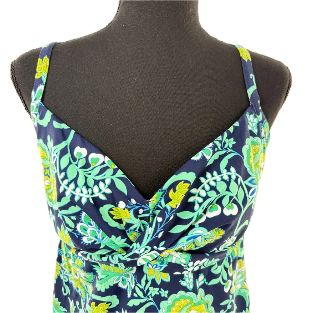 Lands' End Paisley Floral Twist Front Underwire Tankini Swim Top Navy Size 10 - Picture 3 of 15
